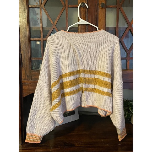 Pilcro Striped Cropped Knit Sweater Light Purple Mustard Yellow Size Medium - Picture 2 of 5